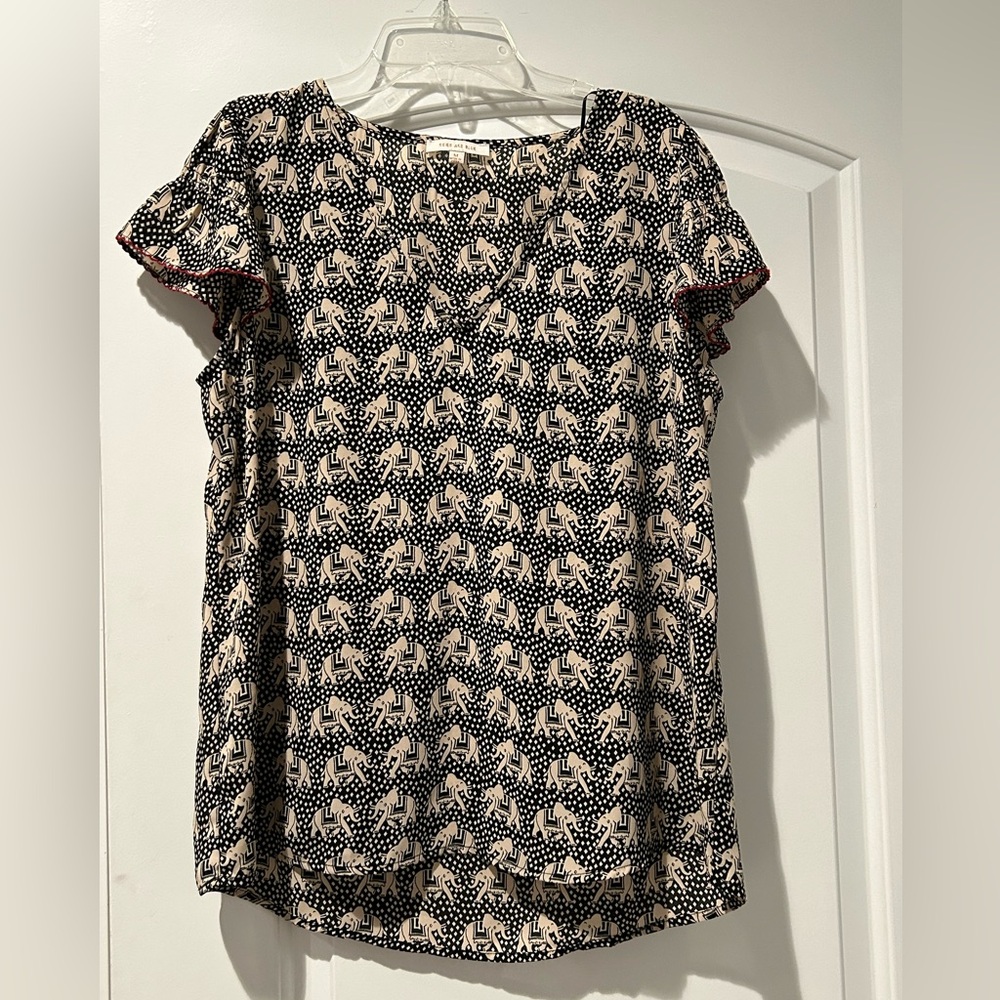 Skies are Blue, Elephant print top, size medium